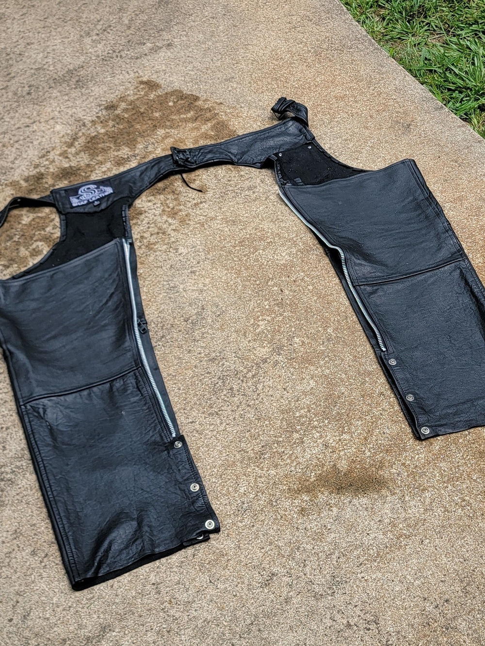 Black Leather Motorcycle Chaps - Zippered Leg Panels